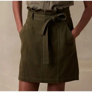 Banana Republic Womens Sz 8 Olive Green Twill Mini‎ Skirt Tie Belt High Waist